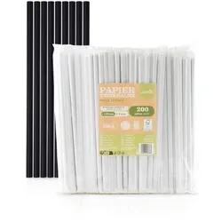 Mank Trinkhalme in schwarz aus Papier,  Ø 8 mm / 23 cm, 3600 Stück verpackt im Folienbeutel, einzeln verpackt