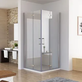 MIQU Eck-Duschkabine mit Falttür rechts 90 x 90 cm Silber/Transparent ESG Glas