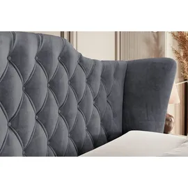 altdecor Boxspringbett VILA-Z, Polsterbett mit Kopfteil, Bettkasten, Fußteil - Hart (H4) Matratze - 180x200 - Dunkelgrau Samt - Dunkelgrau