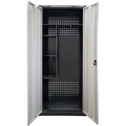 PROREGAL Motorradschrank Owl mit 3 Staufächer & 1 Fachboden | HxBxT 192x80x37cm | Stahl | Anthrazitgrau/Lichtgrau | Metallschrank abschließbar Spinde