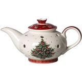 Villeroy & Boch Villeroy und Boch Toy's Delight Decoration Teelichthalter Kaffeekanne, Weihnachtsdekoration aus Premium Porzellan, weiß, rot