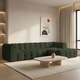 WFL GROUP Ecksofa Mochi L-Form 5-Sitzer, Rechts, Samt, dunkelgrün 290/75/193 cm