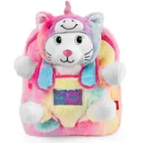 Perletti Kawaii Rucksack Einhorn für Kleine Mädchen 3 4 5 6 Jahre - Abnehmbarer Plüsch Katze Pluschtier für Kinder Kindergarten - Weiche Tasche Mehrfarbig Regenbogen (Rucksack)