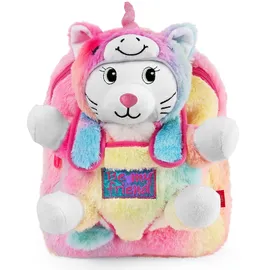 Perletti Kawaii Rucksack Einhorn für Kleine Mädchen 3 4 5 6 Jahre - Abnehmbarer Plüsch Katze Pluschtier für Kinder Kindergarten - Weiche Tasche Mehrfarbig Regenbogen (Rucksack)