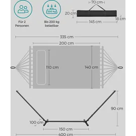 Songmics Hängematte mit Gestell, Hängemattengestell aus Metall, bis 200 kg belastbar,
