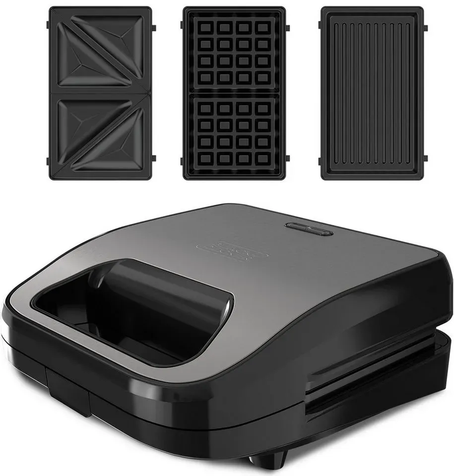 Black + Decker 3-in-1-Sandwichmaker BXSA754E/ ES9680170B, 750 W schwarz