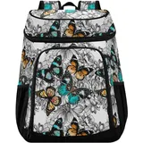 Kühlrucksack mit Schmetterlingen, weiße Blumen, wiederverwendbar, großes Fassungsvermögen, isolierter Rucksack, Kühltasche für Picknick, Wandern, Camping, Angeln