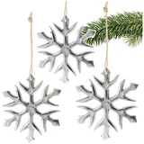 COM-FOUR com-four® 3X Hängedeko Schneeflocke - Dekofigur aus vernickeltem Aluminium - weihnachtliches und Elegantes Wohnaccessoire - Dekoration für die Winterzeit