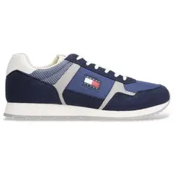 Tommy Jeans für Herren. EM0EM01590 Turnschuhe mit marineblauem Logo und gemischten Texturen (41), Wohnung, Schnürsenkel, Lässig