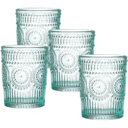 Trinkgläser Vintage mit Blumenmuster - Glas - 280ml - H: 10cm - Bohostil - blau ...