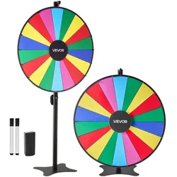 VEVOR Glücksrad Drehrad (914 mm) 18 Slots Glücksrad mit Ständer, höhenverstellbar, Lotteriespiele Gewinn-Roulette mit Tafelschwamm & 2 Markern, 6 Farben, ideal für Party Kneipe Messe