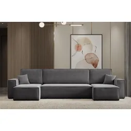 venasi Ecksofa U-Form mit Schlaffunktion und Bettkasten 3-Sitzer Grau