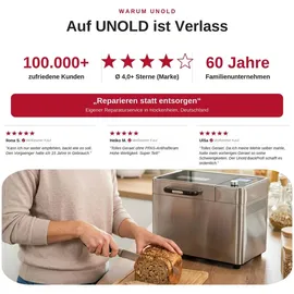 Unold Brotbackautomat BackProfi 68476 | bis 1000 g mit Nussspender, 18 Programme Touchscreen, & Drehknopf, Keramikbeschichtung, Timer - Silber