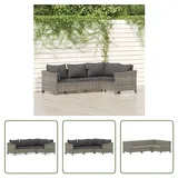 The Living Store 4-tlg. Garten-Lounge-Set mit Kissen Grau Poly Rattan - Grau