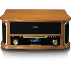 Lenco Retro-Schallplattenspieler aus Holz mit Bluetooth®, DAB+/FM-Radio, USB-Codierung, CD-Player, Kassettenspieler und eingebauten Lautsprechern