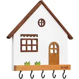 Schlüsselbrett Aus Holz In Hausform Zur Wandmontage, 5 Schlüsselhaken, Wandaufbewahrung Für Eingangsbereich, Flur, Schlafzimmer