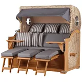 bene living Strandkorb Komplettset Königssee 3 Sitzer Teak Bullauge PE Shell Modell 544 Inkl Liftersystem Schutzhülle Doppelrollen Glasbecherhalter