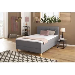 Boxbett HOME AFFAIRE "Lonrai", grau, B:168cm L:227cm, Komplettbetten, in H2,H3 & H4 und XXL - Überlänge 220cm wählbar, inkl. Topper