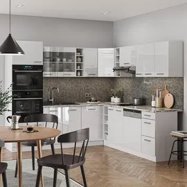 Vicco Winkelküche R-Line L-Form 237 x 247 cm Weiß Hochglanz