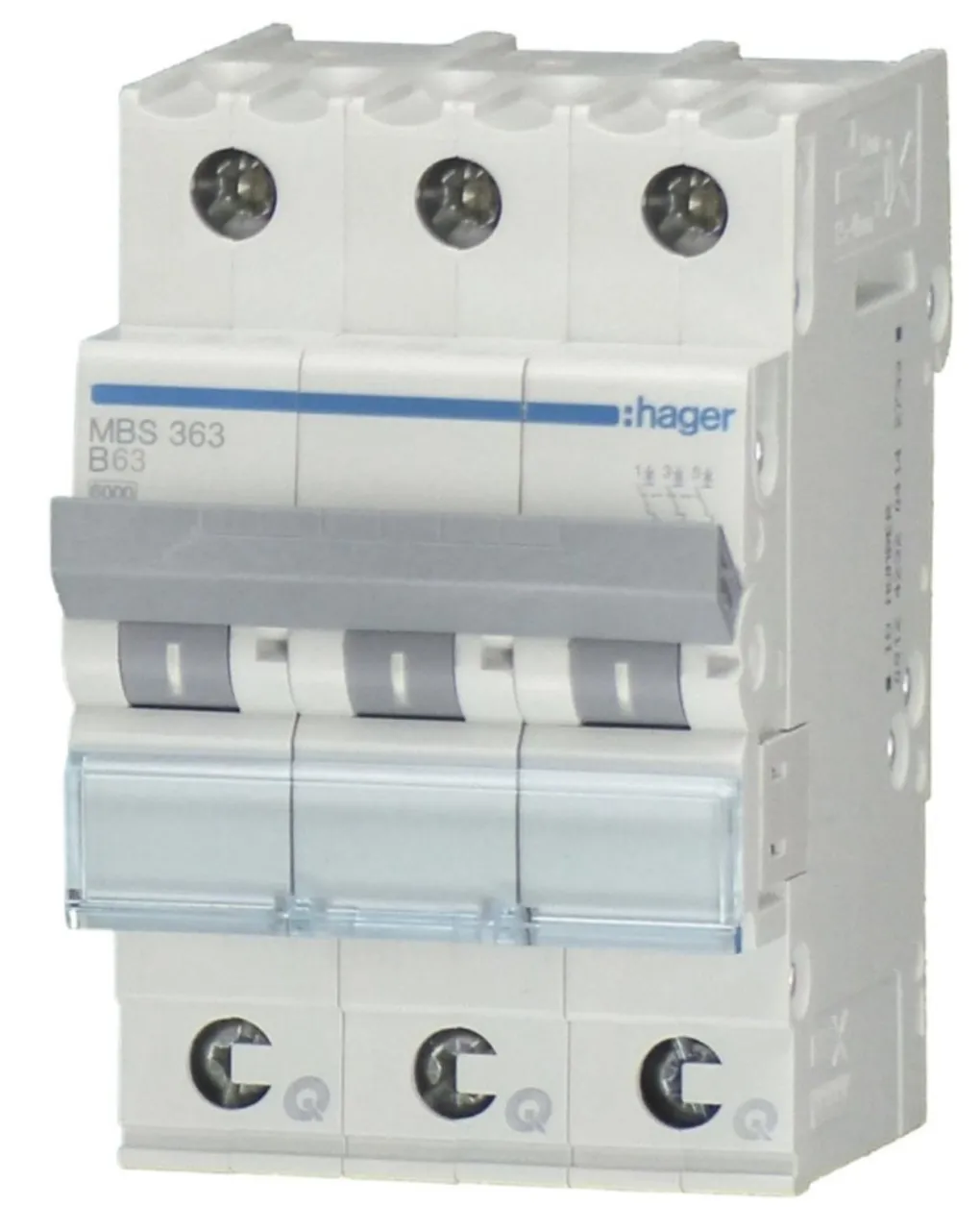 Hager MBS363 Leitungsschutzschalter 3 polig 6kA B-Charakteristik 63A QuickConnect 3 Module