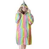 Queenshin Hoodie Decke Regenbogen Einhorn Übergroßer Sweatshirts für Damen, Flauschig Fleece Ovrsized Decke mit Sherpa kuscheldecke mit Ärmeln, Einheitsgröße