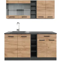 Vicco Singleküche R-Line Goldkraft Eiche/Anthrazit 160 cm ohne Arbeitsplatte