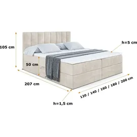 altdecor Boxspringbett mit H4 Matratze und Topper - 120 x 200 cm - OTTA - Taupe Samt - Polsterbett mit Bettkasten und Lattenrost, Bett mit Stauraum - Taupe