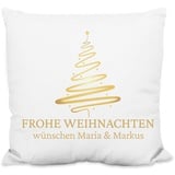 Weihnachtskissen personalisiert „Frohe Weihnachten“ - minimalistisches Weihnachtsbaum-Motiv - 40x40cm, inkl. Kissen-Füllung | Zierkissen Deko-Kissen Geschenk Weihnachten (Strukturiertes Kissen)