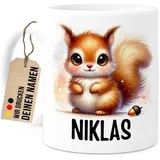 Tassenliebling® Eichhörnchen Tasse personalisiert - Kindertasse mit Namen - Tiere Geschenke - Tasse mit Namen Kind - Personalisierte Geschenke Kinder - Kinderbecher aus Keramik 330ml