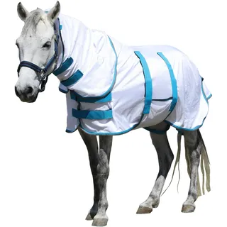 Gallopoff Pony Fliegendecke mit abnehmbarem Halsteil, atmungsaktiv & leicht, bequem, Sommerdecke für Mini-, Shetty- & Zwergpferde, verstellbare Brust- & Bauchgurte Weiß 75 cm