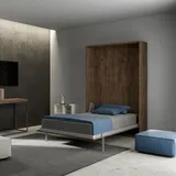 IMAGO FACTORY Kento – Klappbett, Funktionsbett, Schrank mit Klappbett anderthalb Quadrat, Wandbett, Platzsparend Bett, Matratze Nicht Enthalten, das Bett Kommt Zerlegt an, Walnussfarbe