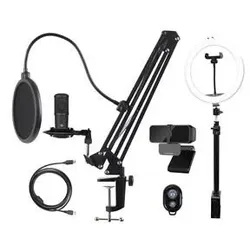 DELTACO Streaming-Kit, Mikrofon, Webcam, Ringlicht mit Tischhalterung