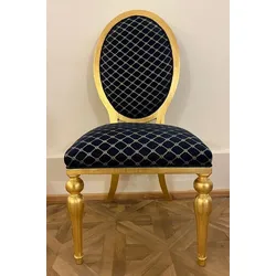 Casa Padrino Barock Esszimmer Stuhl mit Muster Blau / Gold - Esszimmer Möbel im Barockstil