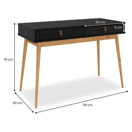 Idimex Schreibtisch Wanda mit 2 Schubladen aus Massivholz schwarz / Eiche farben Bürotisch mit konischen Beinen, Home Office Tisch, Büromöbel mit Stauraum
