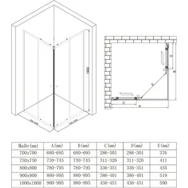 SoGood doporro Duschkabine 90x100cm Eckeinstieg Schiebetür Duschabtrennung Inklusive. Duschwanne Milchglas Streifen Eckdusche ESG Glas Höhe 190cm Rav16M... - Transparent/milchig