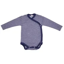 cosilana Langarm Baby-Wickelbody aus Bio Wolle und 30% Seide Geringelt Marine 62/68