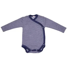 cosilana Langarm Baby-Wickelbody aus Bio Wolle und 30% Seide Geringelt Marine 62/68