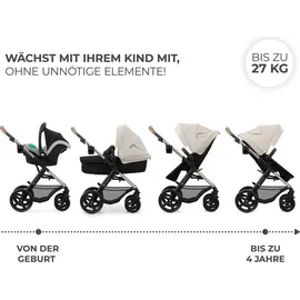 Kinderkraft MOOV 2 3-in-1 Moonlight Grey, Kinderwagen 3 in 1 Kinderwagenset bis 22 kg mit EVA-Rädern