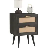 CARO-Möbel Nachttisch schwarz, Holz Paulownia, Vintage, 40x57x36 cm, Schlafzimmer, Nachttische