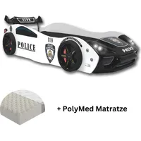 Aileenstore Autobett "Police" Spielbett für Kinder 90x200 inkl. Lattenrost und PolyMed Matratze