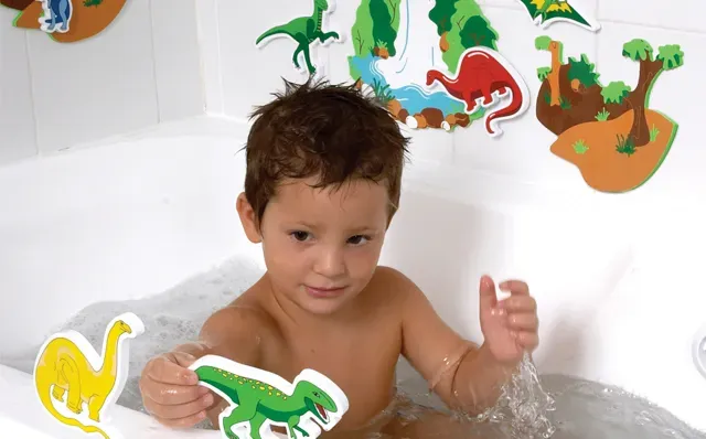 Badespielzeug Dinosaurier 12-tlg. mehrfarbig Edu-Schaum - edushape Badespaß Dinosaurier - haftet, inkl. Tasche, schimmelresistent