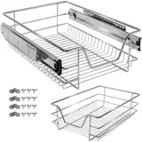 Arebos Teleskopschublade - für Schrankbreite 30 40 50 oder 60 cm/verchromt/Setwahl- Küchenschublade Korbauszug Schrankauszug, Schubladeneinsätze für Küchenschrank / 40 cm