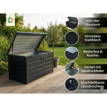 prestige home living outdoor Metall-Aufbewahrungsbox Gartentruhe 300L 100 x 61 x 62 cm Grau