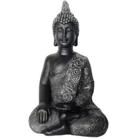 Relaxdays Buddha Figur 45 cm, Gartenfigur, Vintage Dekofigur Wohnzimmer, wetterfest, frostsicher, anthrazit