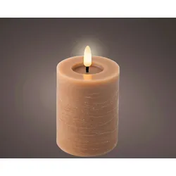 Lumineo LED Kerze mit Timerfunktion 7x11cm Wachs - flackernde Flamme Echtwachskerze Kerzen batteriebetrieben Wachskerze Stumpenkerze Rustik Braun Warmweiß