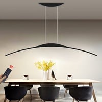 WERSVG Dimmbare LED Hängeleuchte 70W Moderne Esstisch Pendelleuchte mit Fernbedienung Pendellampe Bogen Design LED hängende Leuchte Höhenverstellbar für Esszimmer Küche Wohnzimmer (Schwarz, L150cm)