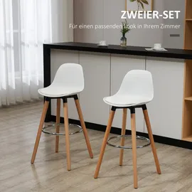 Homcom 2er-Set Barhocker mit Fußstützen Kunstleder Weiß 38,5 x 42,5 x 91 cm
