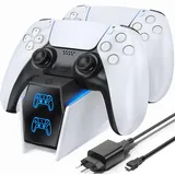 OIVO PS5 Controller Ladestation, PS5 Ladestation 2 Std Schnelllade mit EU-Netzteil für Playstation 5 Ladestation, PS5 Ladestation Controller Zubehörsets für Playstation 5 Wireless Controller, Weiß