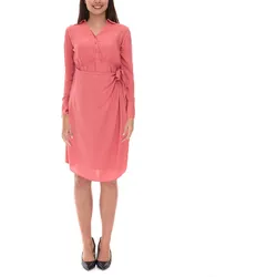 leichtes Damen Sommer-Kleid mit Kent-Kragen Frühlings-Kleid Wickel-Kleid Midi-Kleid 940109 Lachsrose - 40
