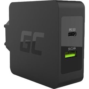 Green-Cell USB-Ladegerät Charger, CHAR10, 45W, 3A, schwarz, 1x USB C, 1x USB A, 2 Port, USB-C Kabel